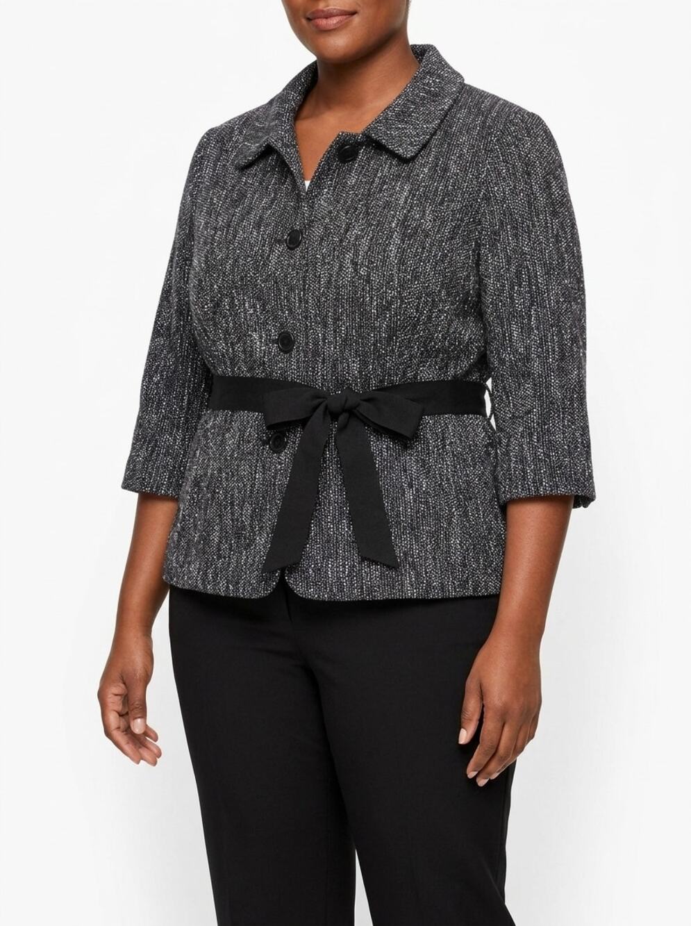 Talbots Gray Tweed Collared Jacket Women Size 16